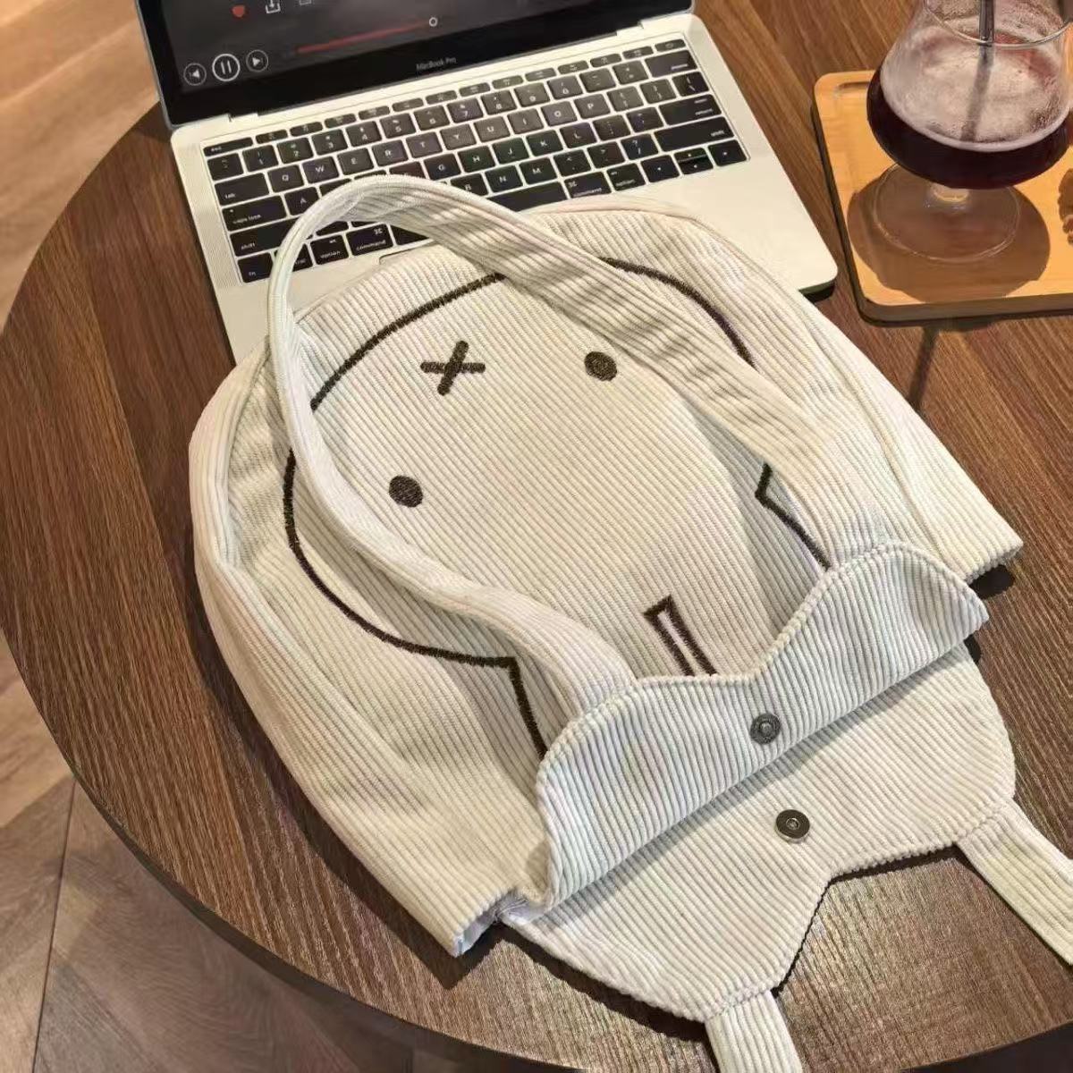 Corduroy Bunny Print Tote Bag | Casual Shoulder Bag for Everyday Use