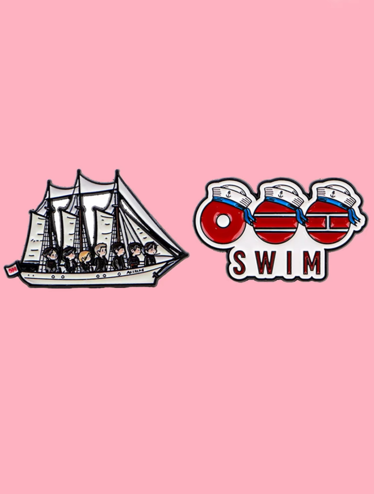 Kpop Merch ARIRANG 'SWIM' Enamel Pins | OT7 Sailboat & Sailor Logo Pin | Fanmade Kpop Gift & Accessory for ARMY
