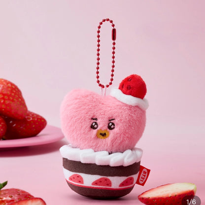 BT21 Strawberry Cupcake Plush Keychain | Cute Cartoon Character Mini Soft Doll Bag Pendant for Fans