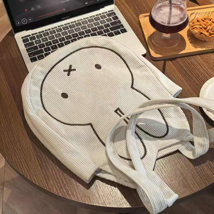 Corduroy Bunny Print Tote Bag | Casual Shoulder Bag for Everyday Use