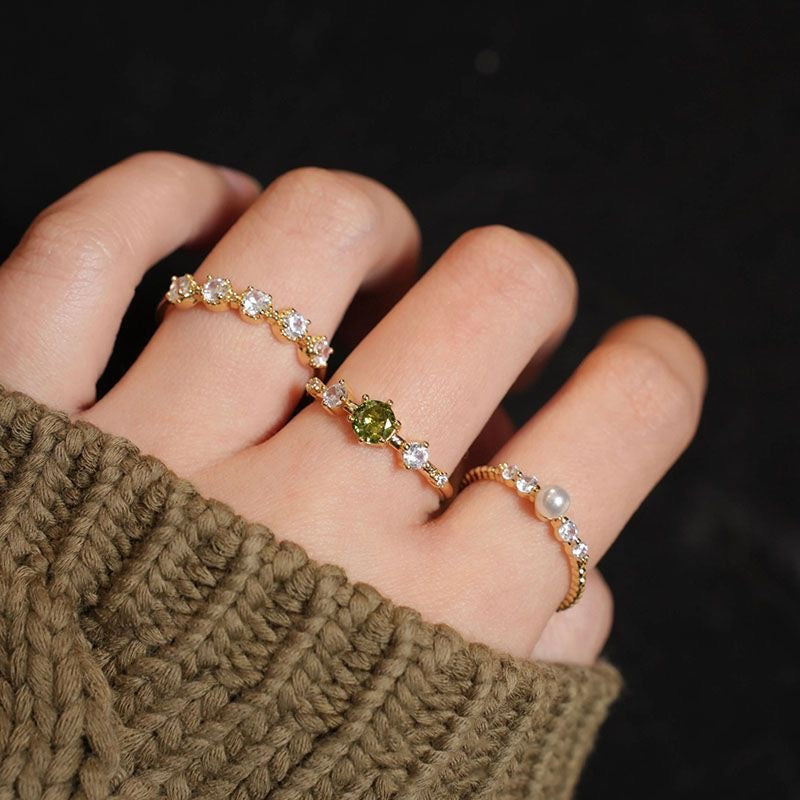 Olive green pearl ring set of three
