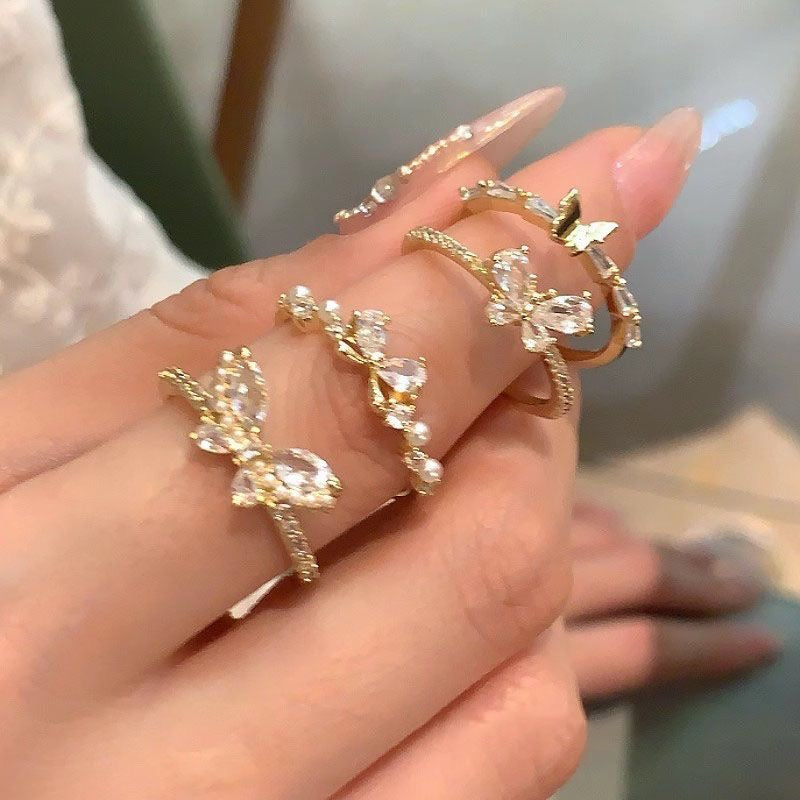 Exquisite butterfly Zircon ring four-piece set