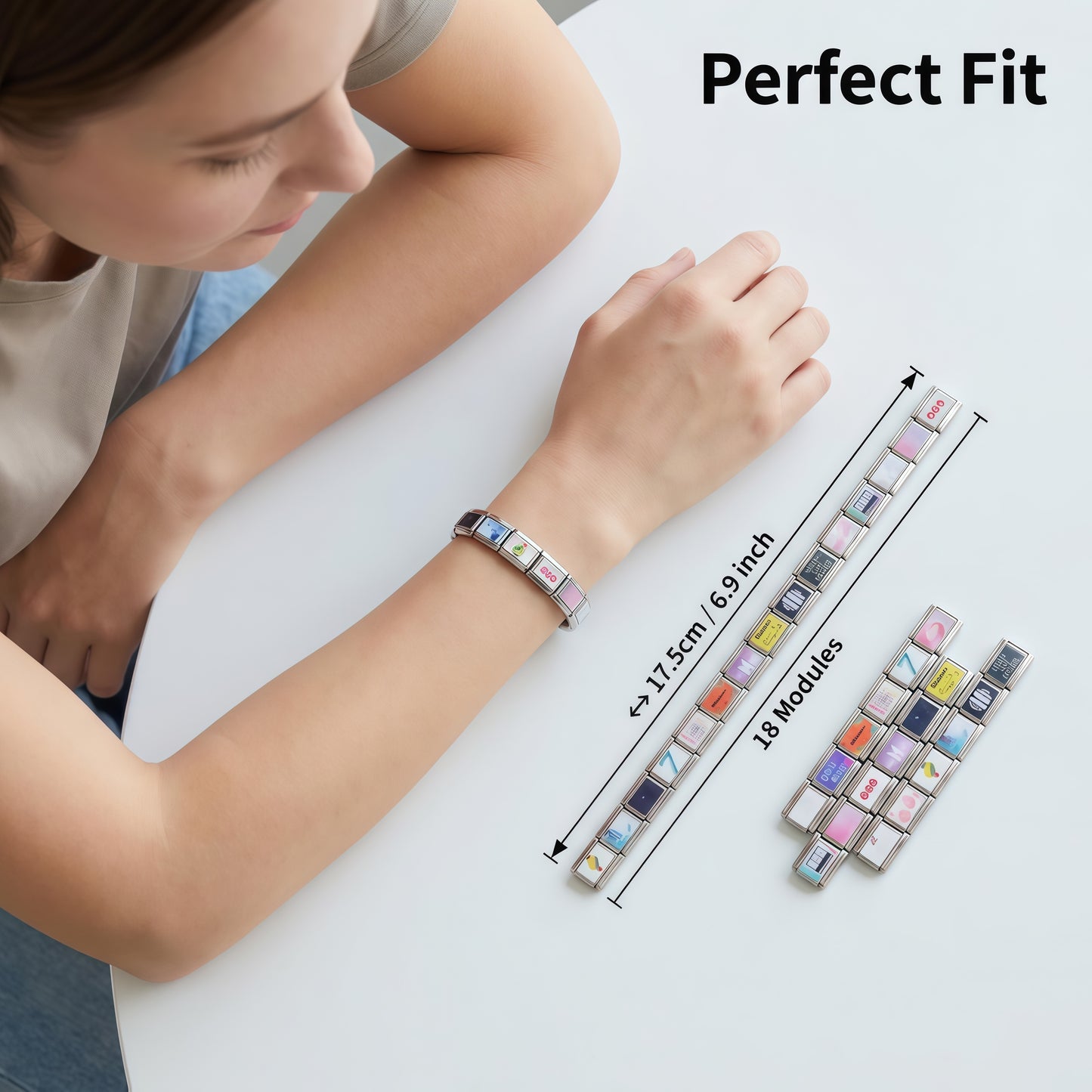 BTS ARMY Italian Charm Bracelet - 18 Pcs Modular Stainless Steel Waterproof Album Laser Wristband for Kpop Concert Outfit & Friendship Gift