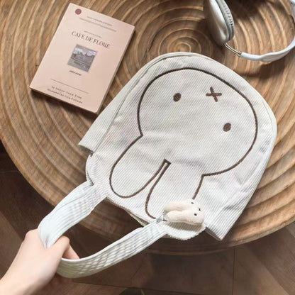 Corduroy Bunny Print Tote Bag | Casual Shoulder Bag for Everyday Use
