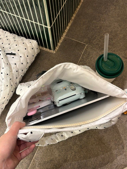 White Polka Dot Shoulder Tote Bag | Cute Casual Daily Handbag