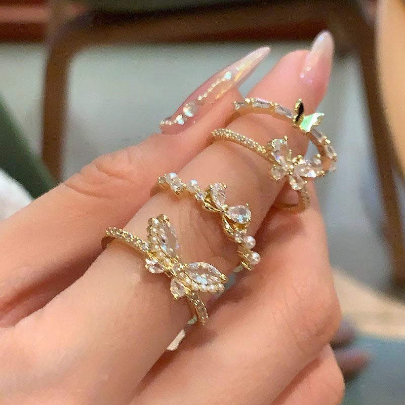 Exquisite butterfly Zircon ring four-piece set