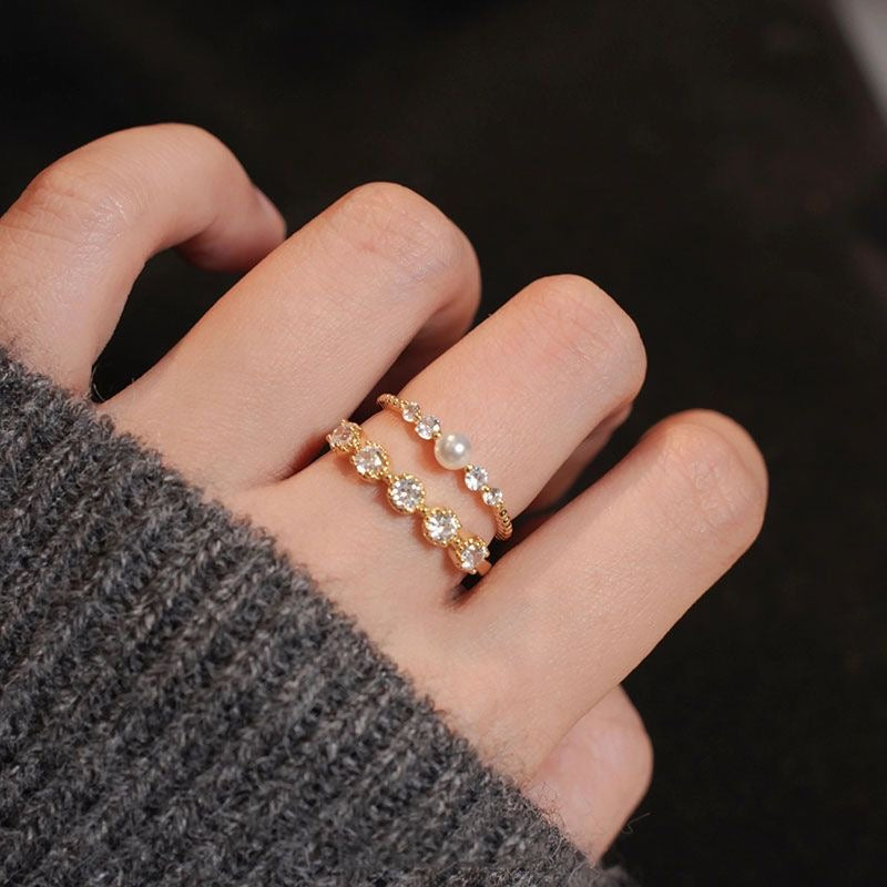 Olive green pearl ring set of three