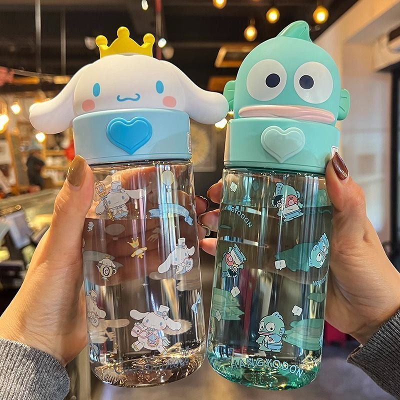 Character 3D Lid Water Bottle | Cute Cartoon Transparent Water Bottle