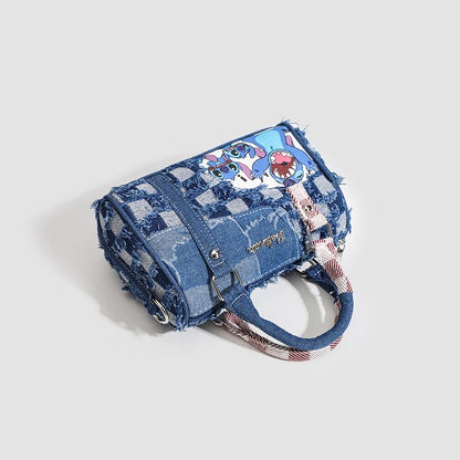 Cute Womens Purses and Handbags, Blue Denim Shoulder Bag Cartoon Crossbody Bags With Detachable Strap