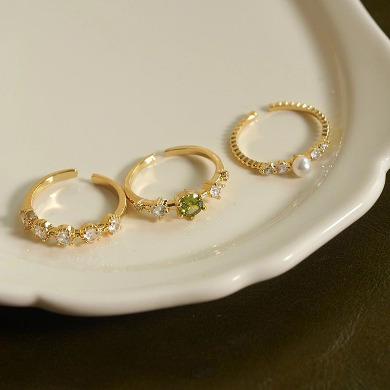 Olive green pearl ring set of three