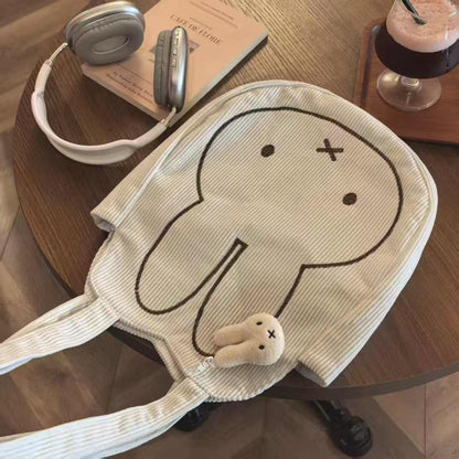 Corduroy Bunny Print Tote Bag | Casual Shoulder Bag for Everyday Use