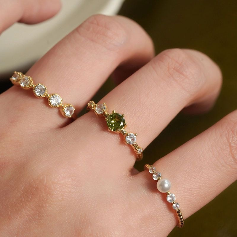 Olive green pearl ring set of three