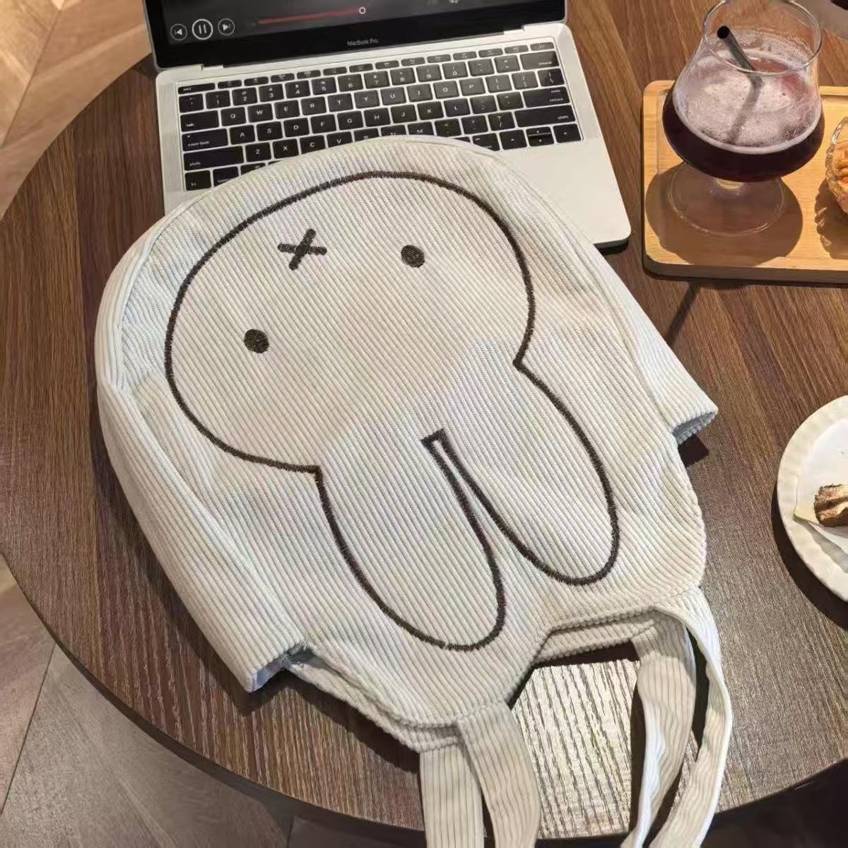 Corduroy Bunny Print Tote Bag | Casual Shoulder Bag for Everyday Use