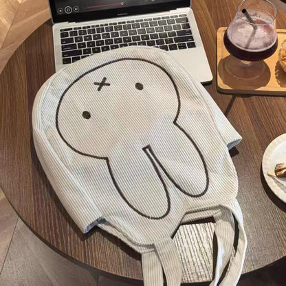 Corduroy Bunny Print Tote Bag | Casual Shoulder Bag for Everyday Use