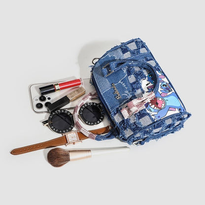 Cute Womens Purses and Handbags, Blue Denim Shoulder Bag Cartoon Crossbody Bags With Detachable Strap