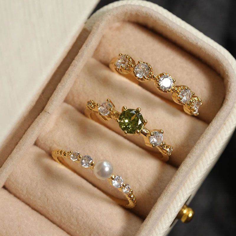 Olive green pearl ring set of three