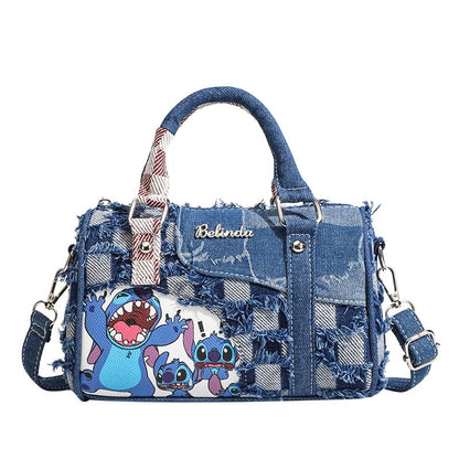 Cute Womens Purses and Handbags, Blue Denim Shoulder Bag Cartoon Crossbody Bags With Detachable Strap