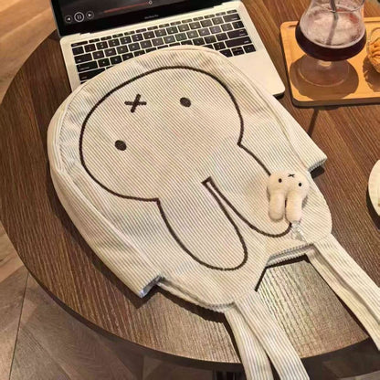 Corduroy Bunny Print Tote Bag | Casual Shoulder Bag for Everyday Use