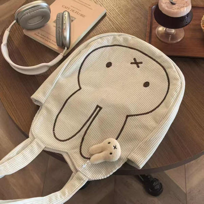 Corduroy Bunny Print Tote Bag | Casual Shoulder Bag for Everyday Use