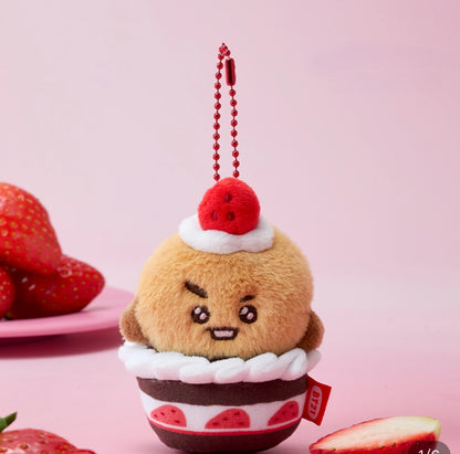 BT21 Strawberry Cupcake Plush Keychain | Cute Cartoon Character Mini Soft Doll Bag Pendant for Fans