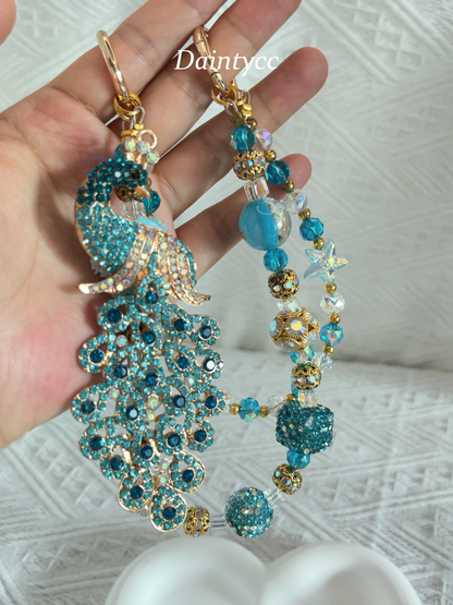 Blue peacock Luxurious bag charm phone chain double chain