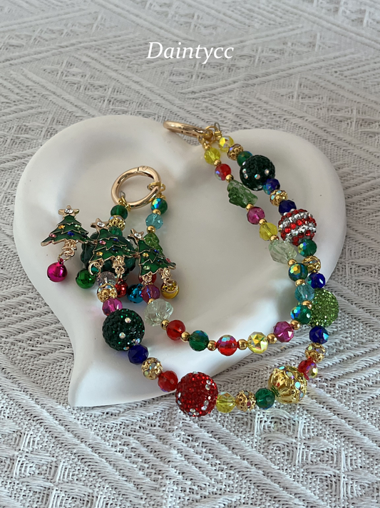 Christmas tree Colorful little bells Luxurious bag charm phone chain double chain