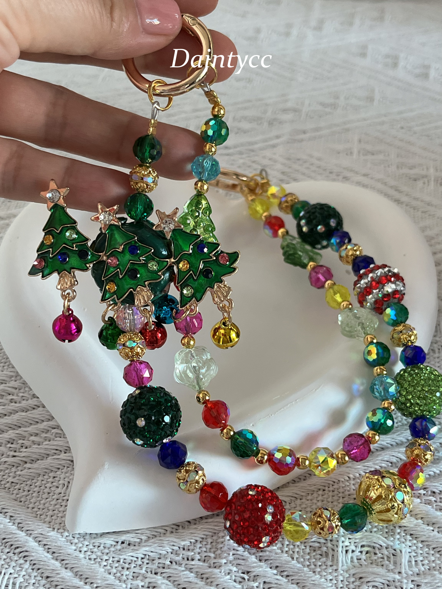 Christmas tree Colorful little bells Luxurious bag charm phone chain double chain