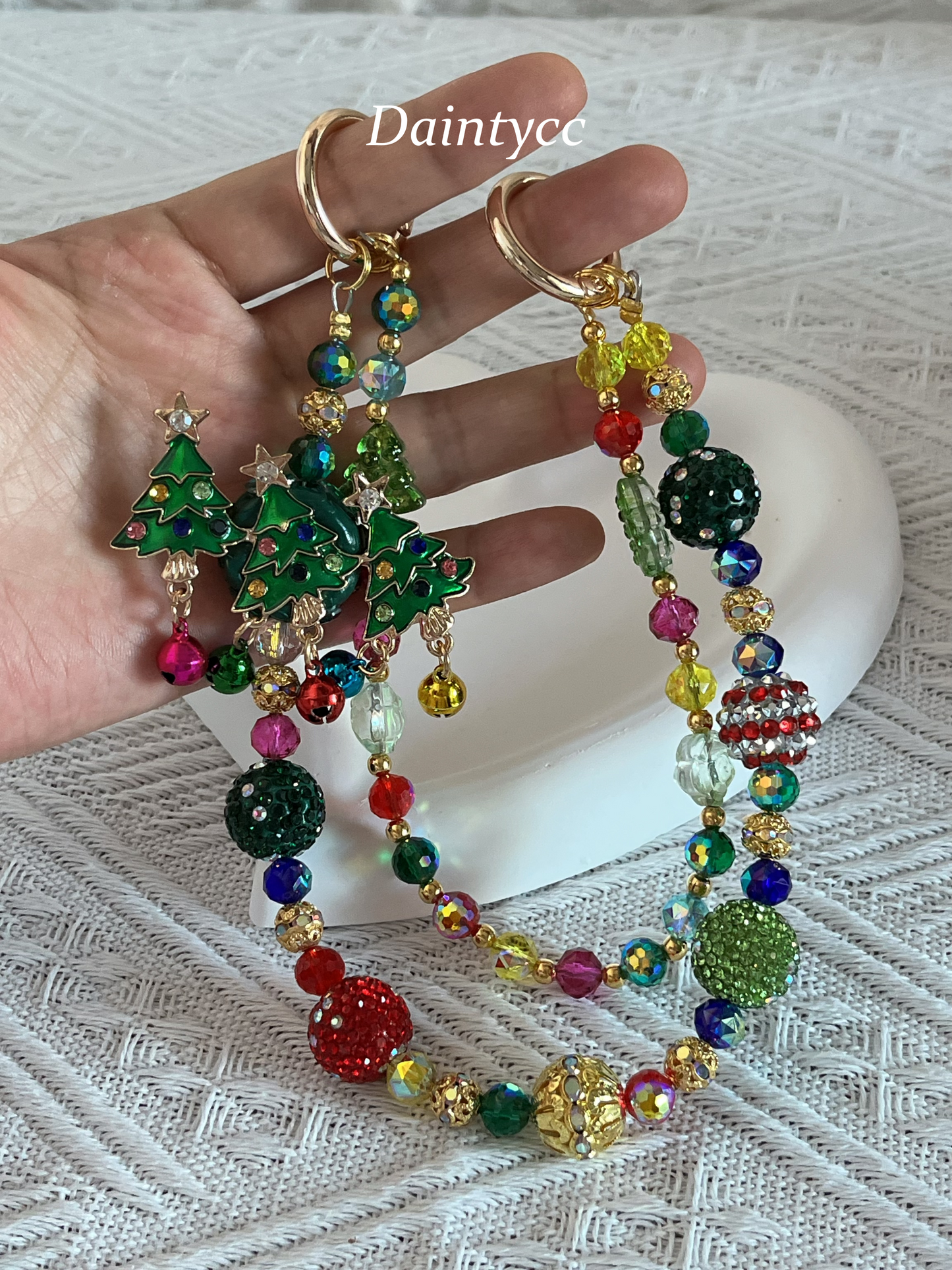 Christmas tree Colorful little bells Luxurious bag charm phone chain double chain
