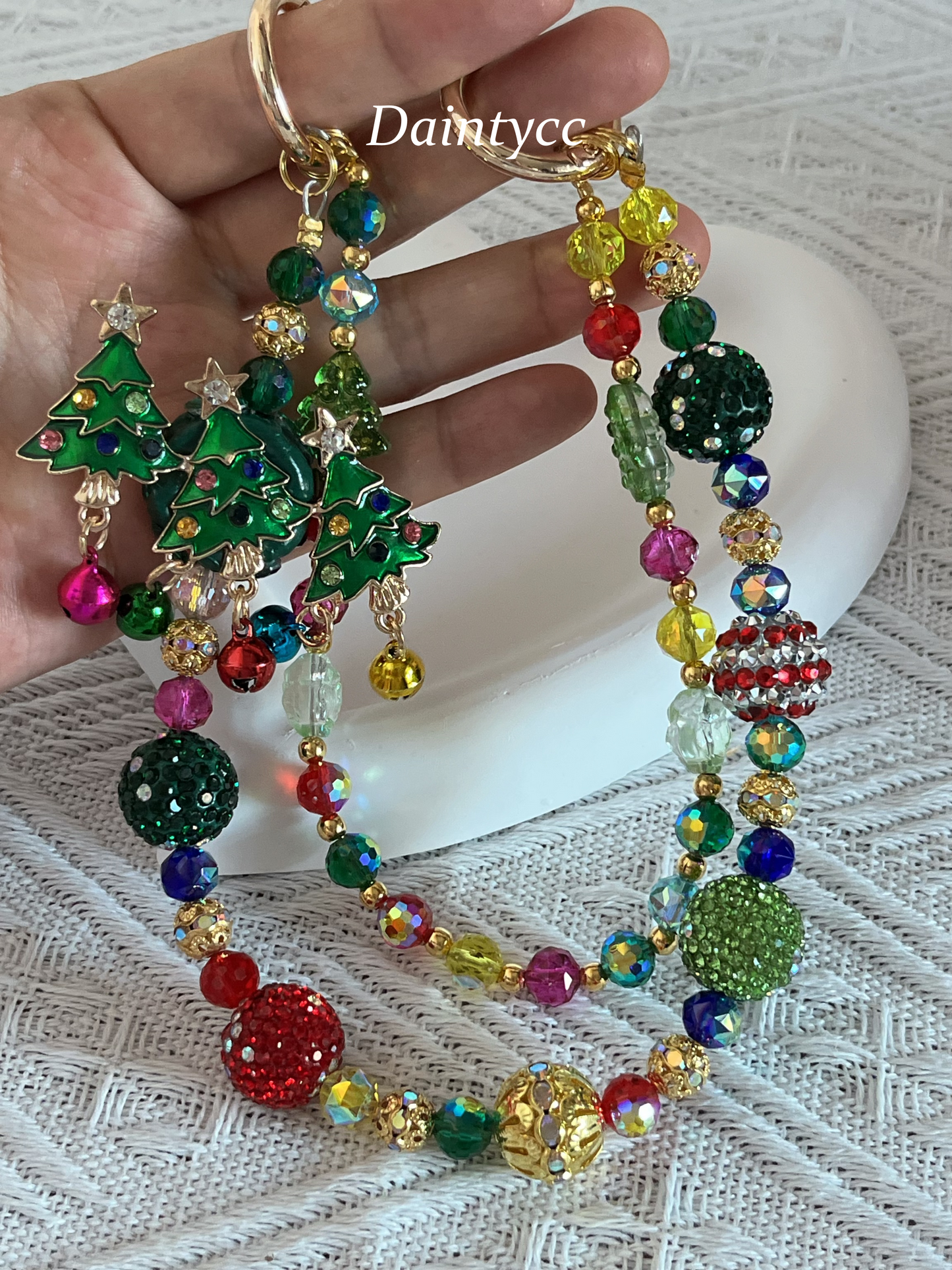 Christmas tree Colorful little bells Luxurious bag charm phone chain double chain