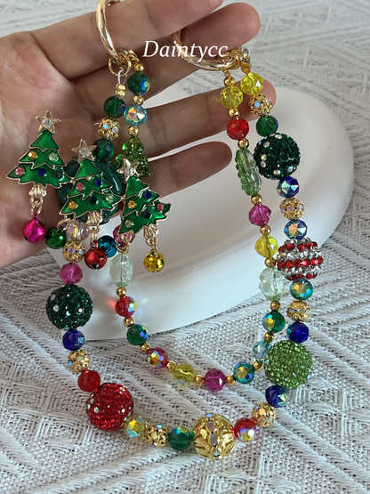 Christmas tree Colorful little bells Luxurious bag charm phone chain double chain
