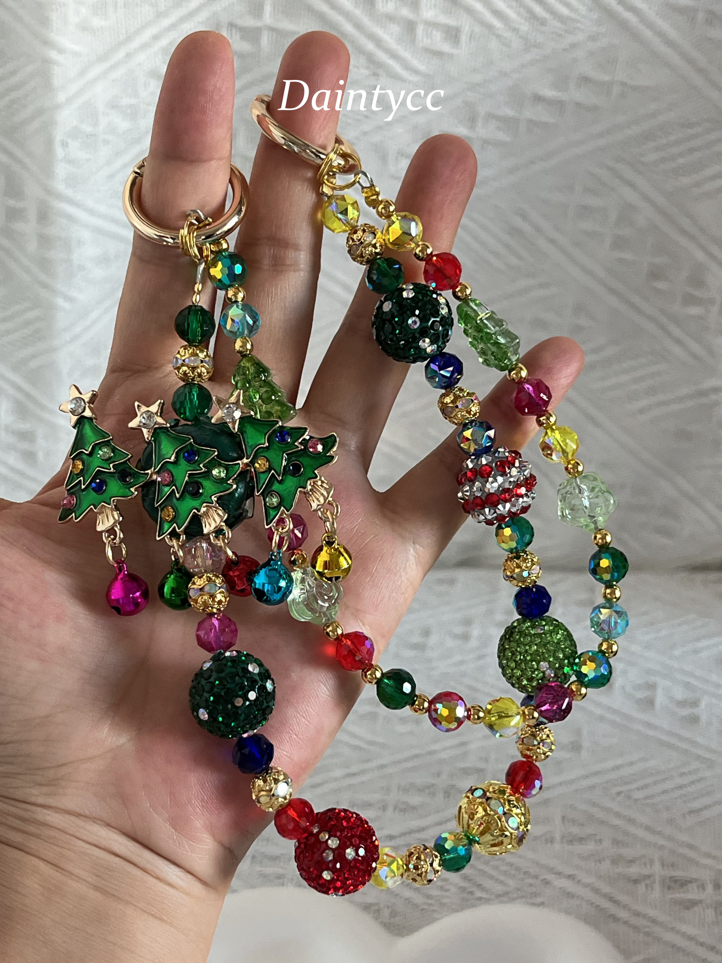 Christmas tree Colorful little bells Luxurious bag charm phone chain double chain