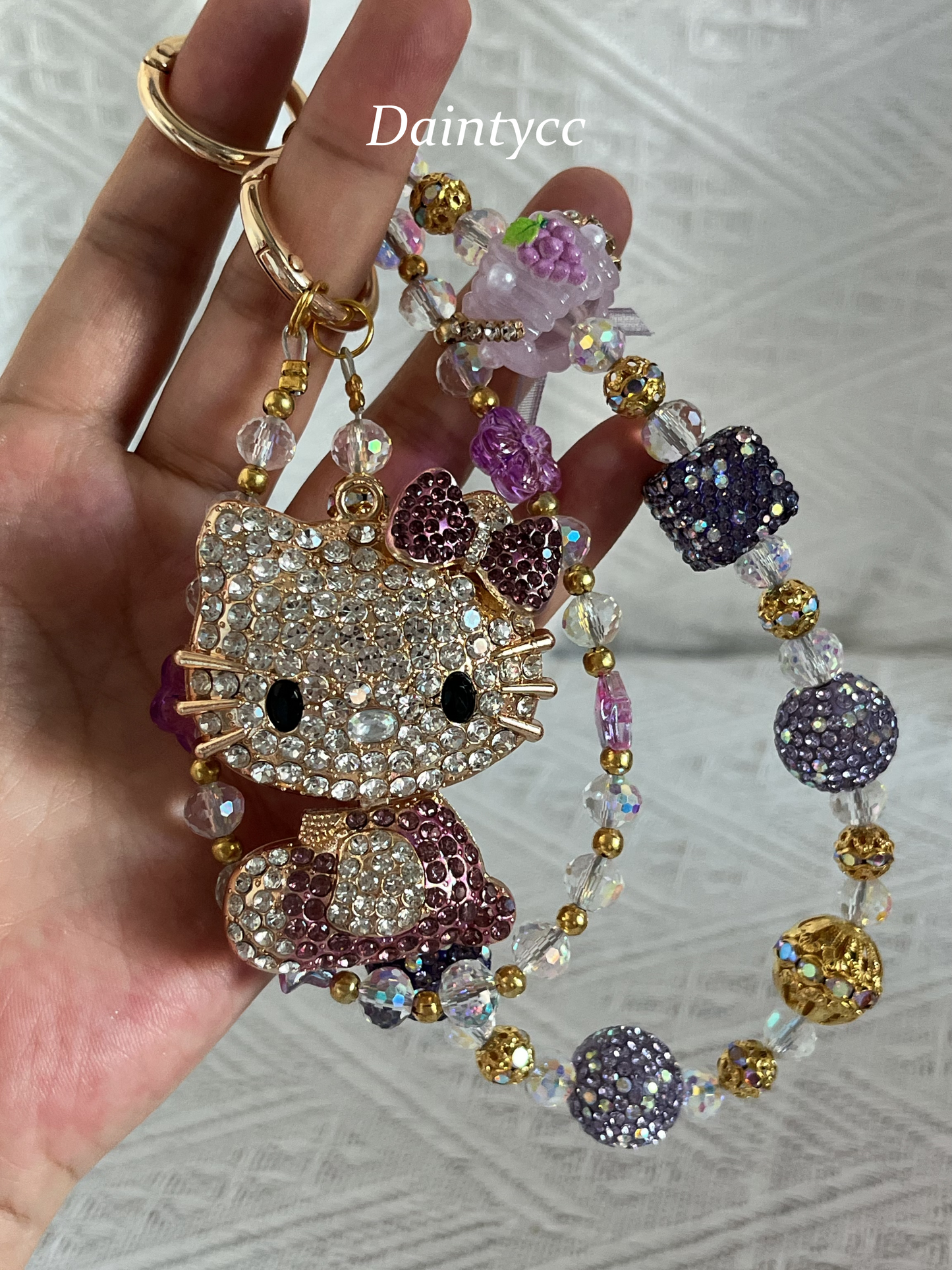 Purple Kitty Luxurious bag charm phone chain double chain
