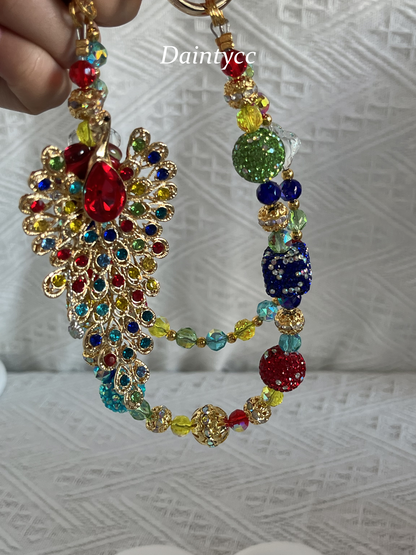 Colorful peacock Luxurious bag charm phone chain double chain