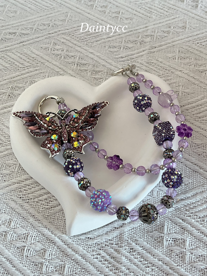 Purple butterfly Luxurious bag charm phone chain double chain