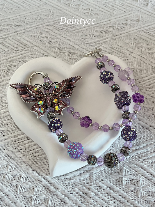 Purple butterfly Luxurious bag charm phone chain double chain