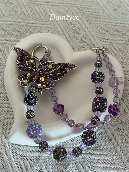 Purple butterfly Luxurious bag charm phone chain double chain