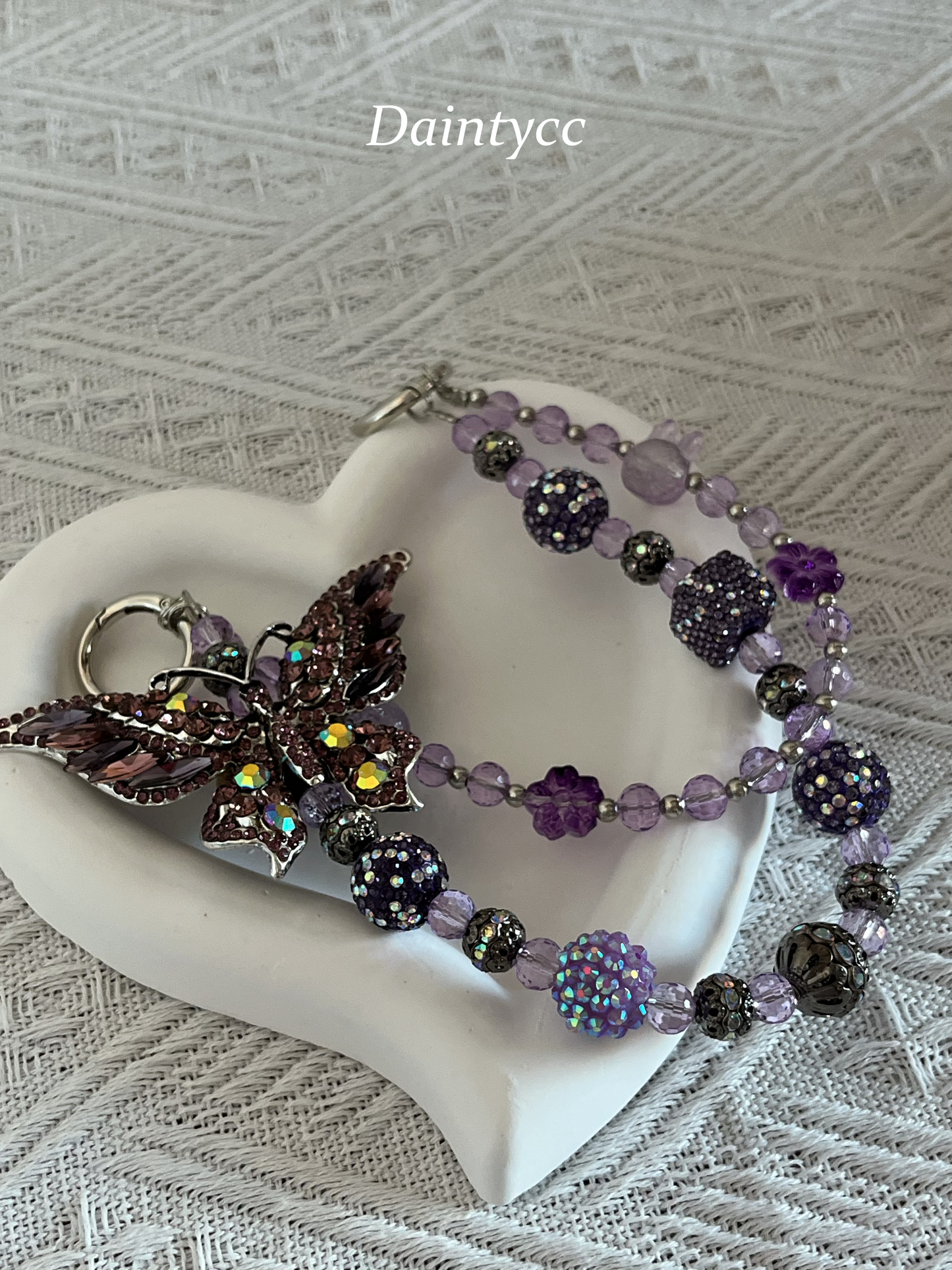 Purple butterfly Luxurious bag charm phone chain double chain