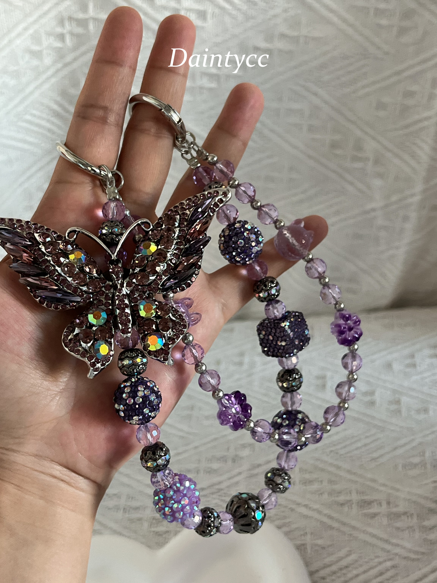 Purple butterfly Luxurious bag charm phone chain double chain
