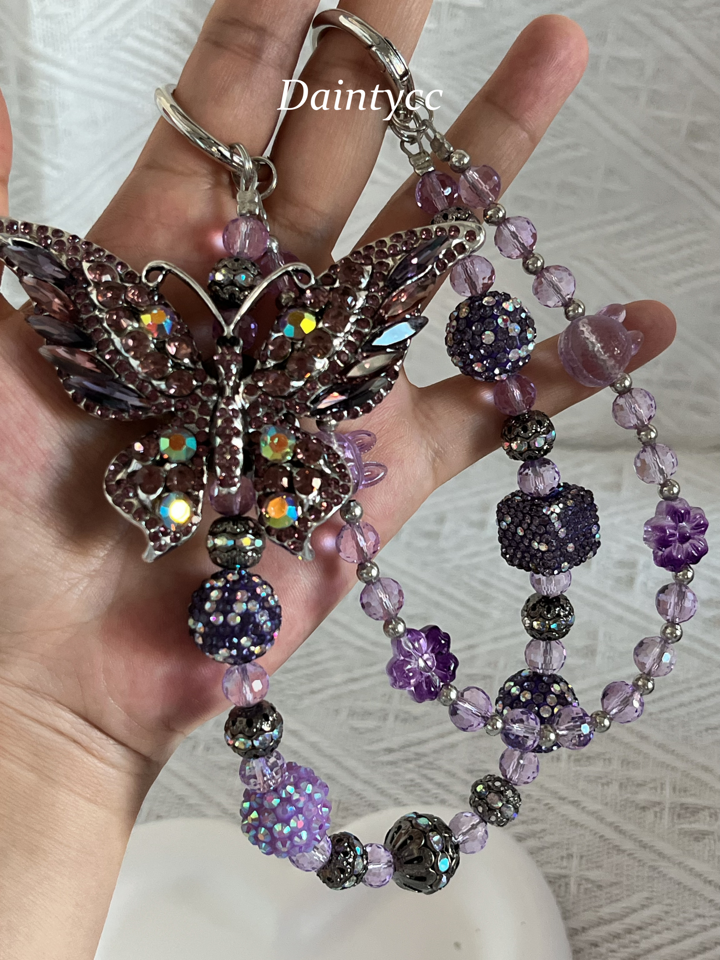 Purple butterfly Luxurious bag charm phone chain double chain