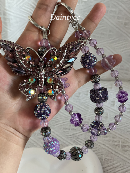 Purple butterfly Luxurious bag charm phone chain double chain