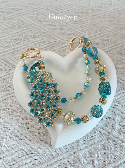 Blue peacock Luxurious bag charm phone chain double chain