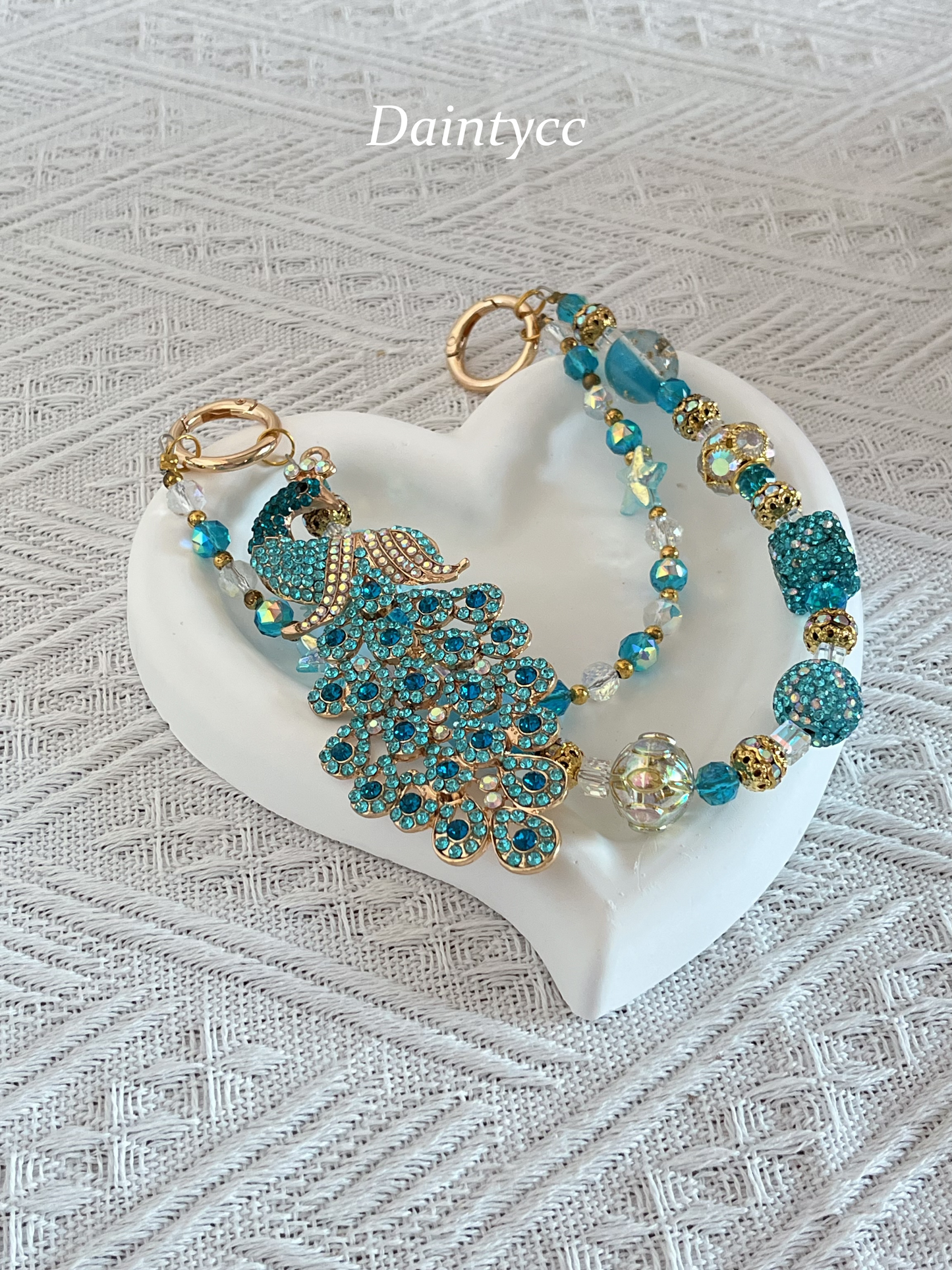 Blue peacock Luxurious bag charm phone chain double chain