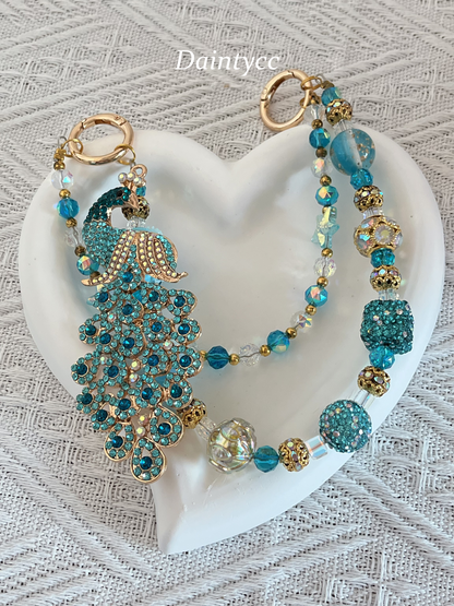 Blue peacock Luxurious bag charm phone chain double chain