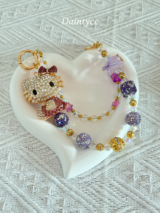 Purple Kitty Luxurious bag charm phone chain double chain