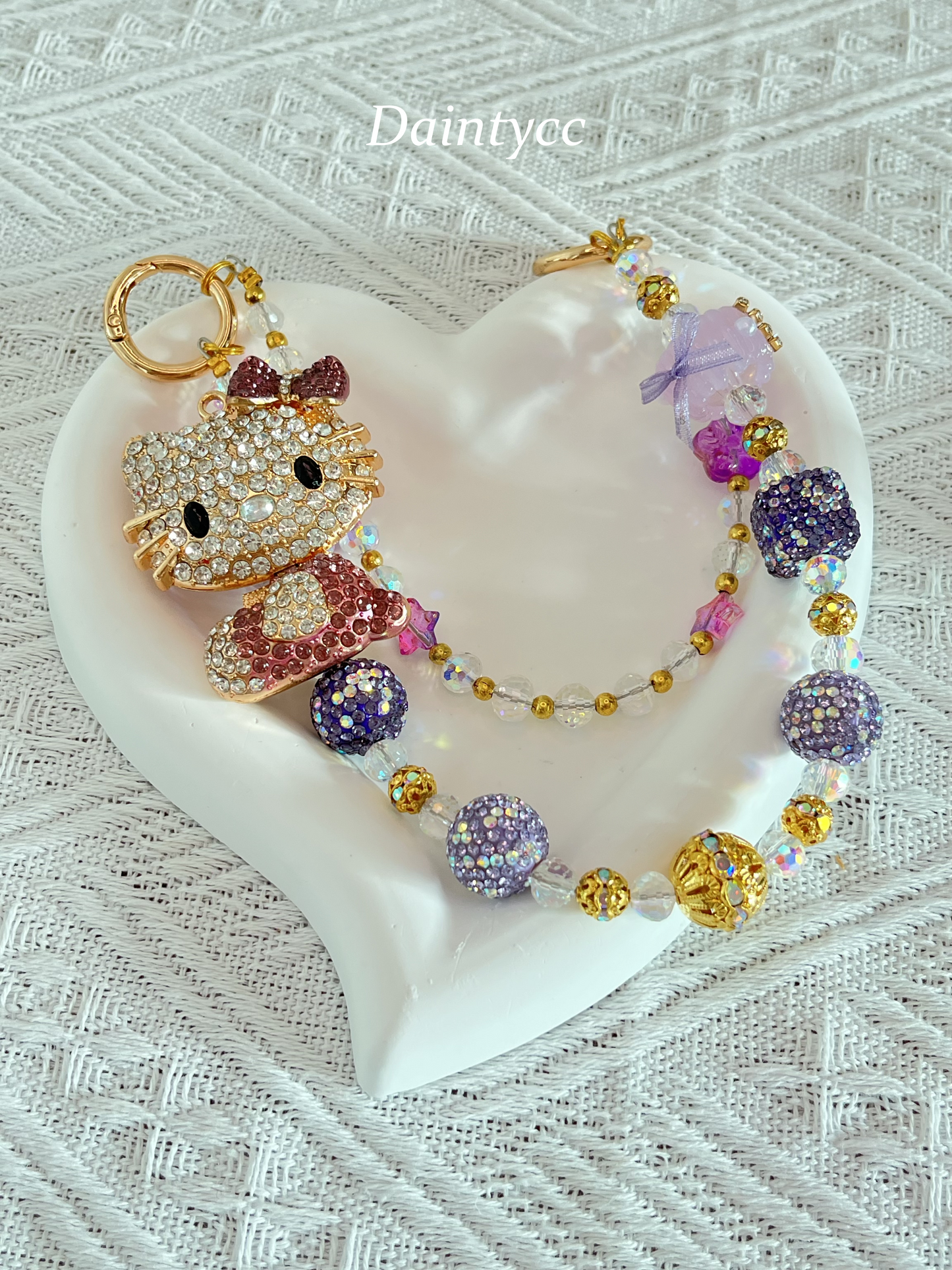 Purple Kitty Luxurious bag charm phone chain double chain