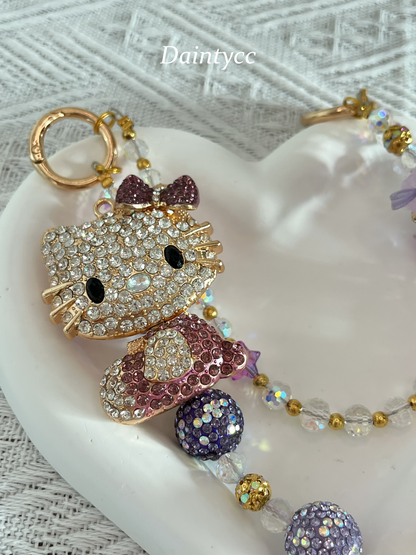 Purple Kitty Luxurious bag charm phone chain double chain