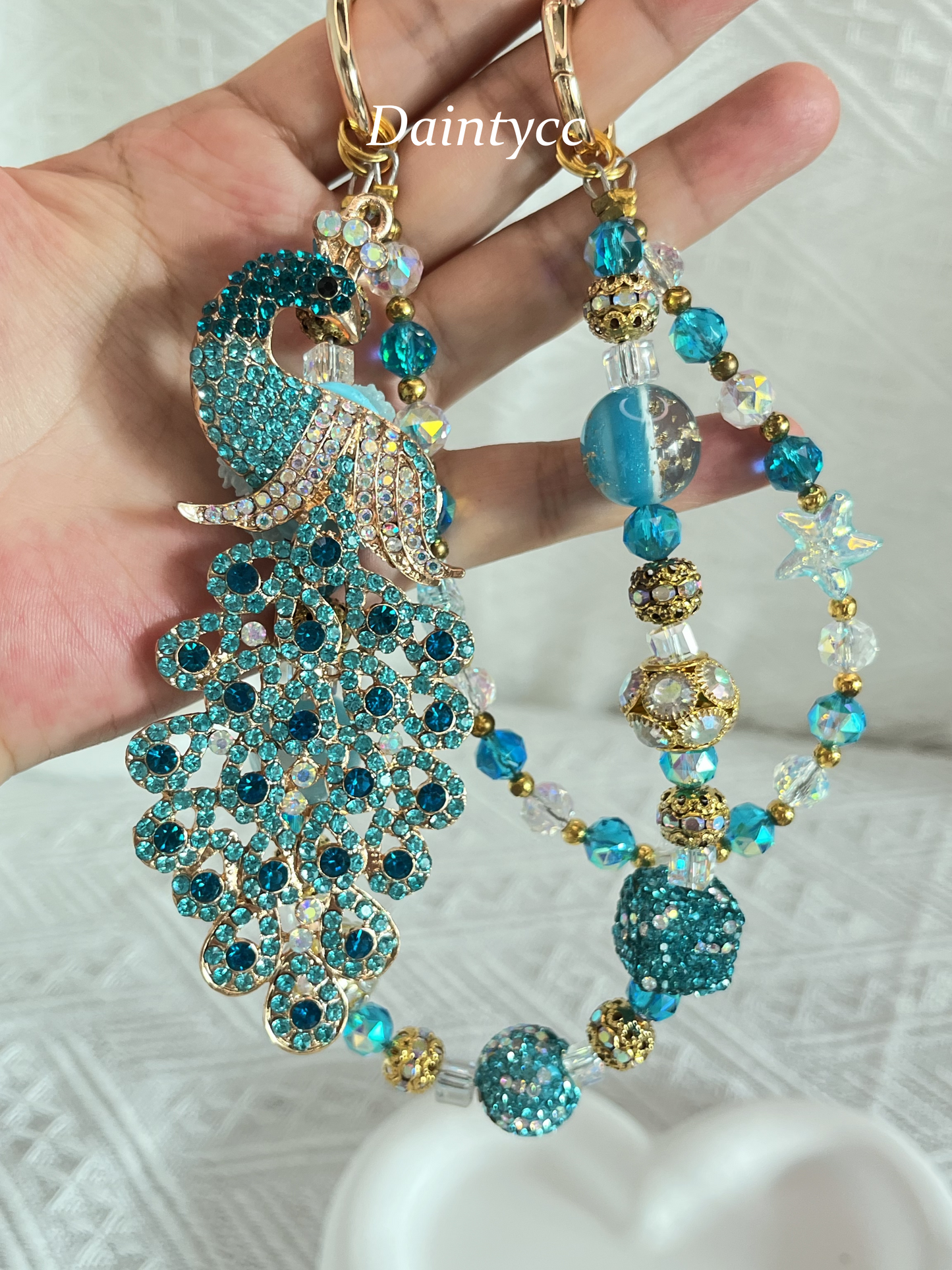 Blue peacock Luxurious bag charm phone chain double chain