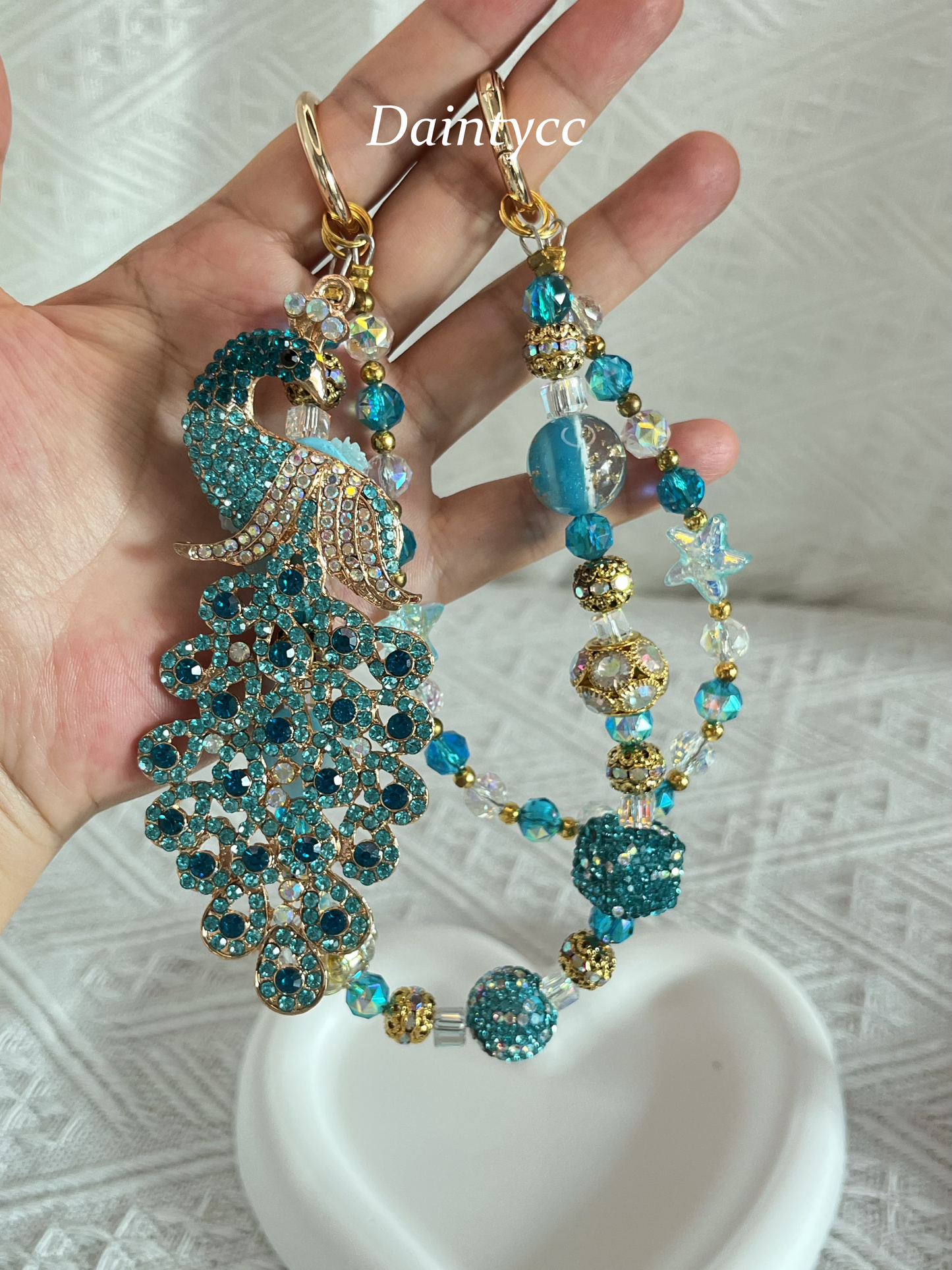 Blue peacock Luxurious bag charm phone chain double chain