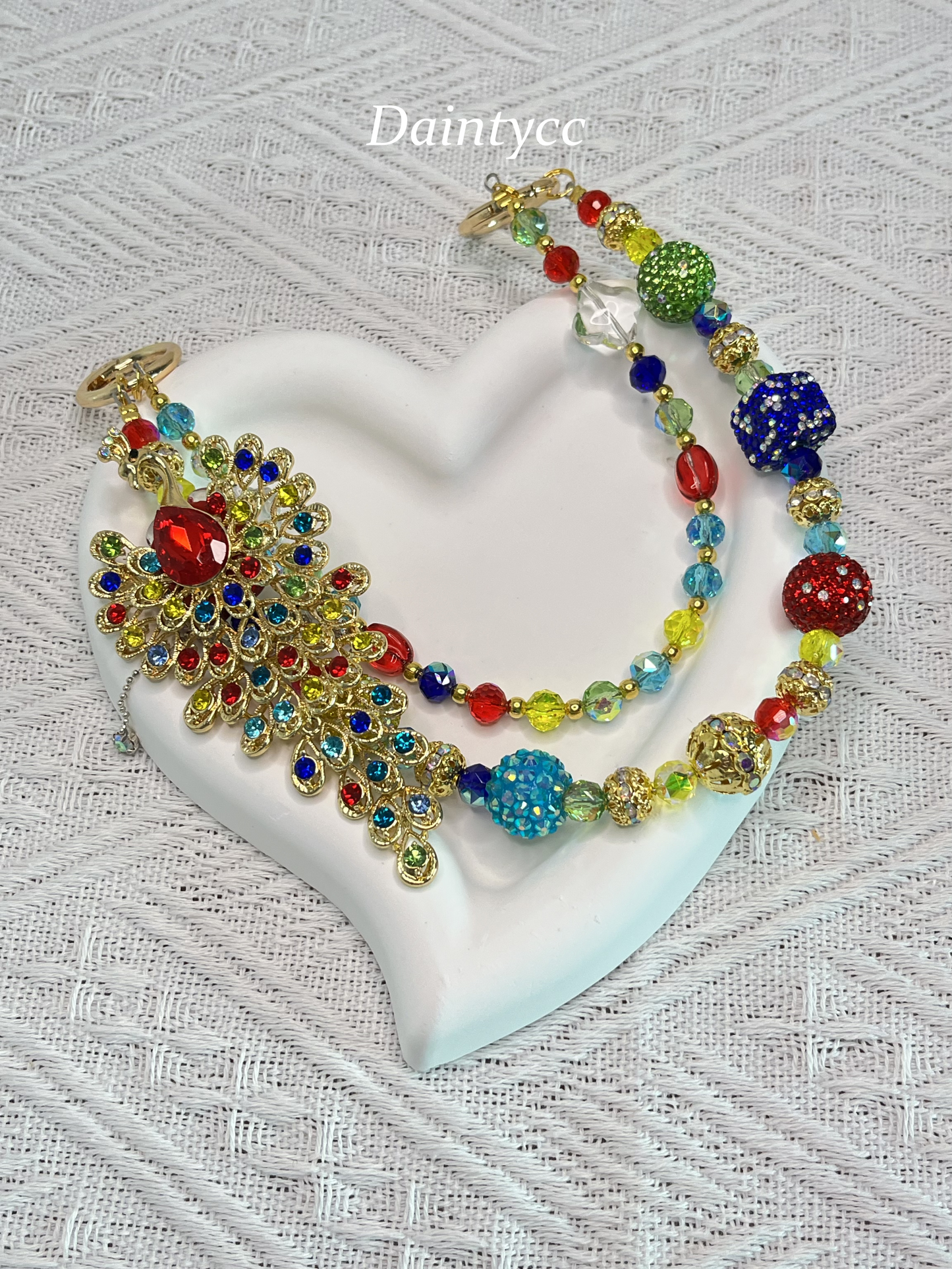 Colorful peacock Luxurious bag charm phone chain double chain