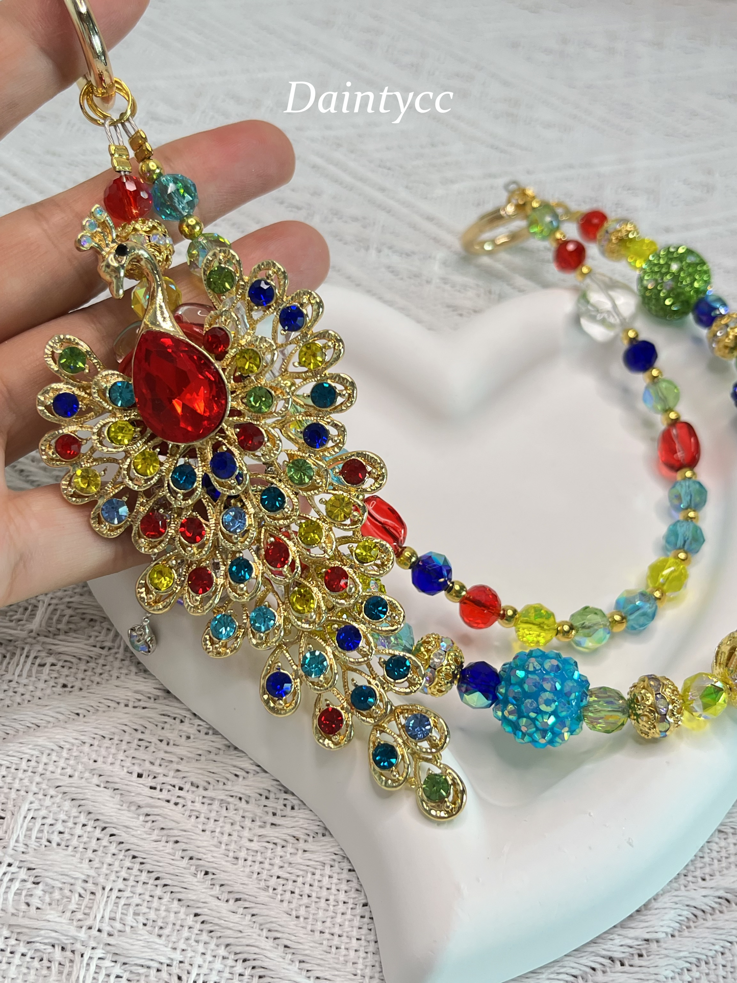Colorful peacock Luxurious bag charm phone chain double chain